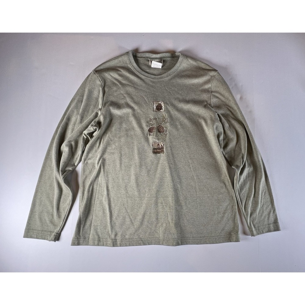 Vintage Company Collection Pine Cone Embroidered Long Sleeve Shirt‎ Green L